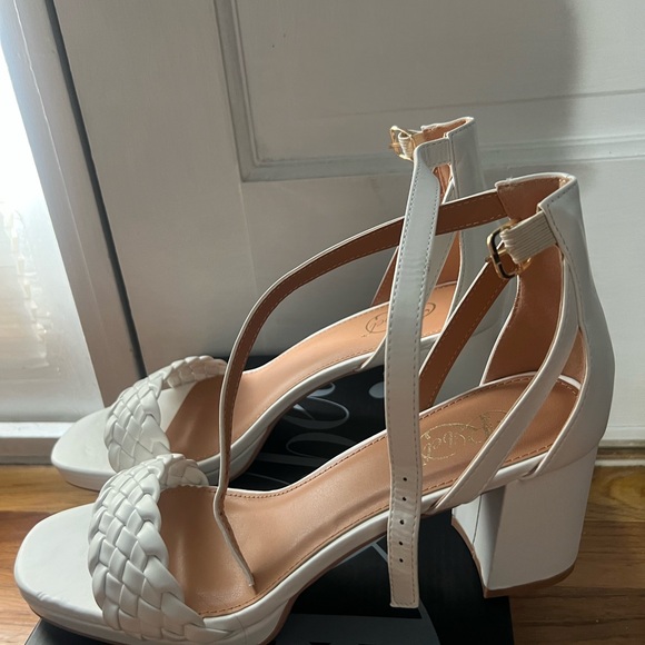 rebels Women's White Braided Strap Heels - Picture 2 of 4